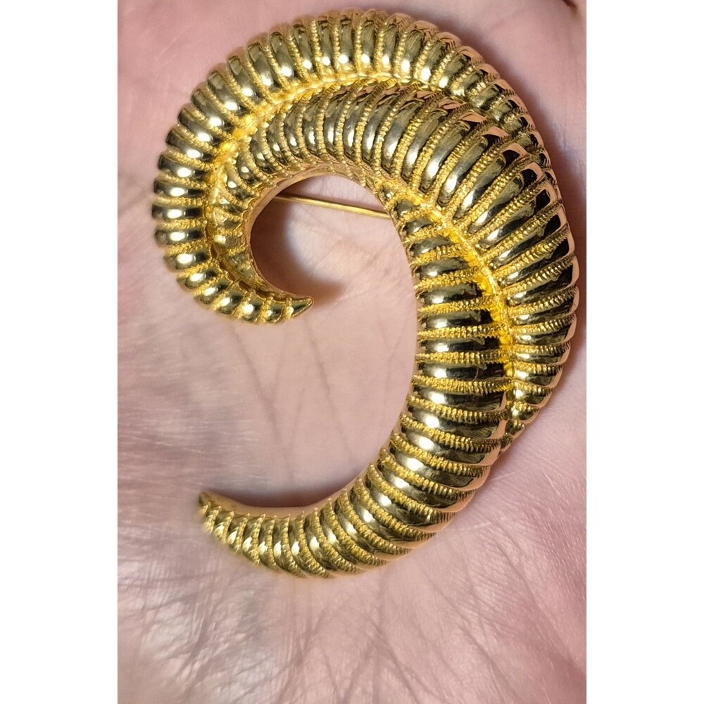 Vintage Monet Brooch Textured Crescent Swirl Gold tone Statement
